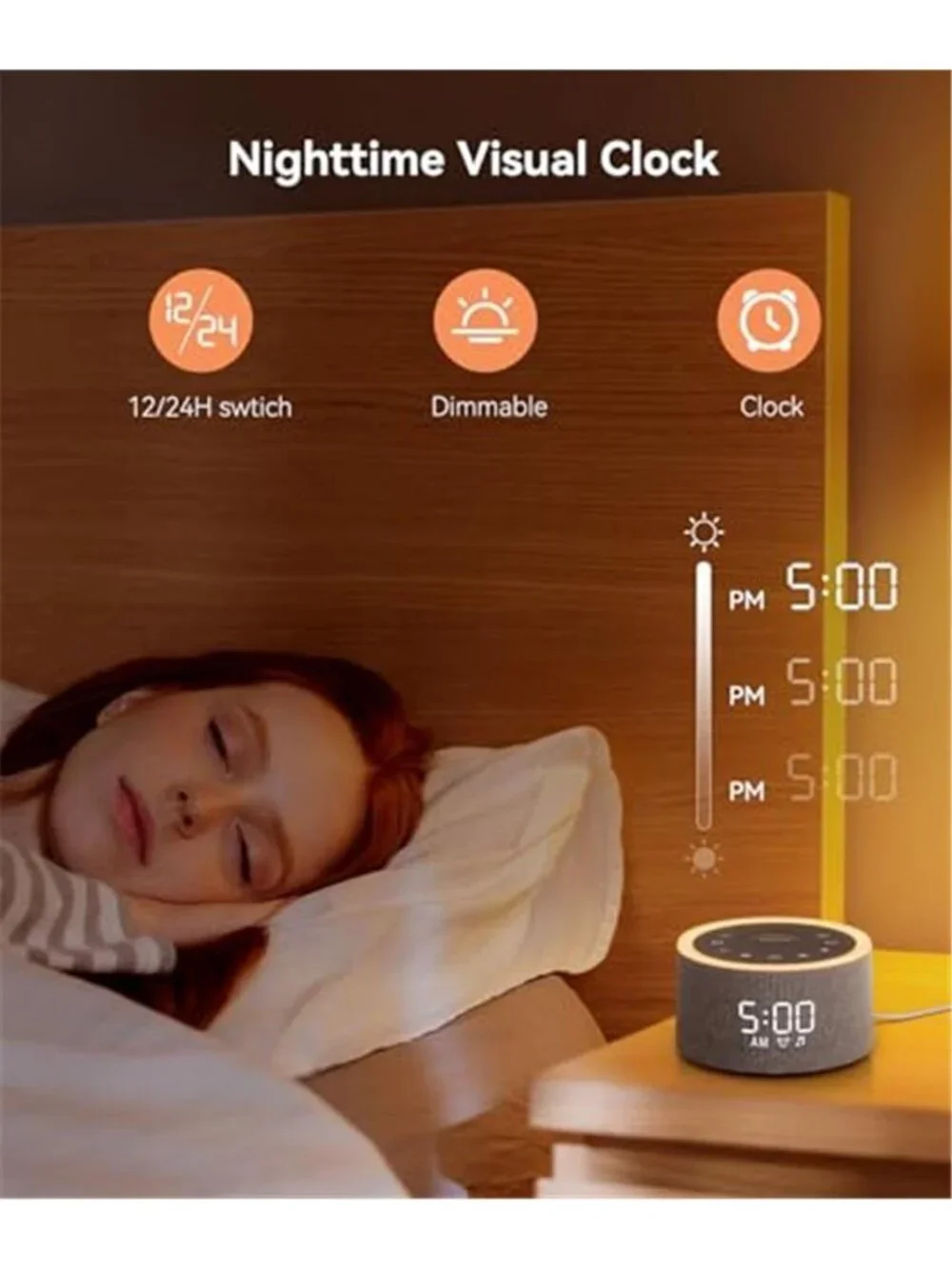 White Noise Sound Machine Alarm Clock Night Light Baby Sleep 29 Sounds Grey